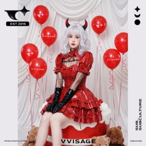 VVISAGE | Red Velvet Cake Latex Dress – Custom-Made Lolita Maid Style